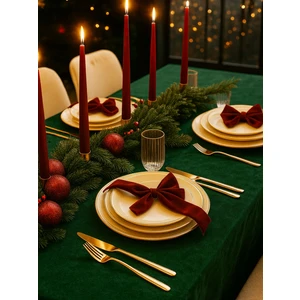 PERLE Daily Series Kadife Dokulu Zümrüt Yeşili Rengi Masa Örtüsü