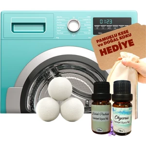 3 Adet Xxxl Doğal Yerli Üretim Çamaşır Yün Kurutma Topu 2 Adet 10 ml Esans - Kurutma Makinesi Için