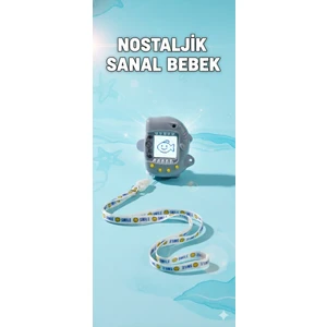 5x6 cm Nostaljik Sanal Bebek Köpek Balığı Figürlü Özel Kordonlu Oyuncak Gri