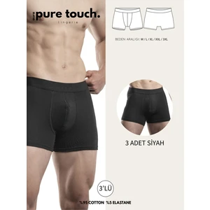 Erkek 3'lü Pamuklu Likralı Esnek Kumaş Siyah Boxer