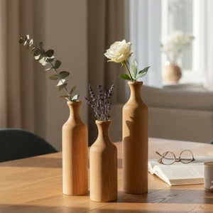 U Atölye 3'lü Ahşap Vazo Seti