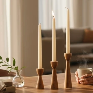 El Yapımı Ahşap Şamdan Seti – Minimalist Dekoratif Mumluk (3’lü Set)