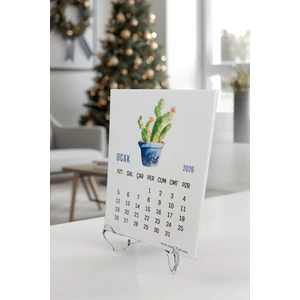 Burak Baskı Tasarım Kaktüs Temalı Standlı Mini Masa Üstü Takvimi 2026 Yılı