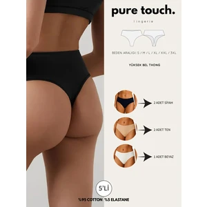 Kadın Yüksek Bel Tanga Külot 5'li Paket / Siyah-Ten-Beyaz