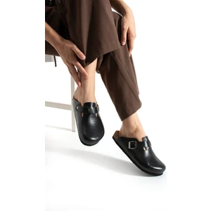 Unisex Kapalı Hakiki Deri Sabo Terlik – Anatomik Doğal Mantar Tabanlı