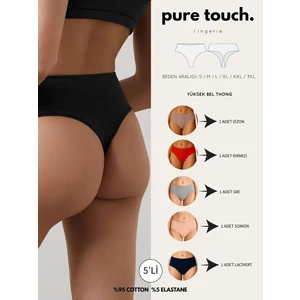 Kadın Yüksek Bel Tanga Külot 5'li Paket/somon-Kırmızı-Lacivert-Vizon-Gri