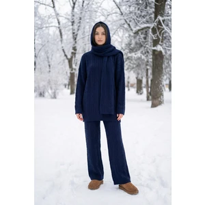 Kadın Atkılı Saç Örgülü Triko Pantolon Takım