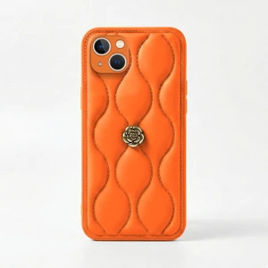 Apple iPhone 14 Uyumlu Kılıf Zebana Camellia Deri Kılıf Turuncu