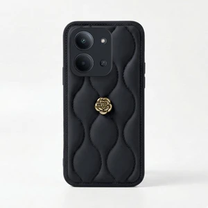 Xiaomi Redmi 15C Uyumlu Kılıf Zebana Camellia Deri Kılıf Siyah