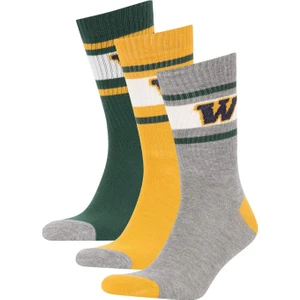 Erkek Slogan Baskılı Rahat Lastikli 3'lü Pamuklu Uzun Çorap Y2597AZNS