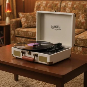 MTX-101WH Nostaljik Retro Pikap Plak Çalar (Şarjlı Bluetooth Aux Hoparlörlü 3 Devir) Iğne Dahil