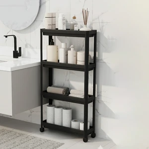 Tekerlekli Raf Ünitesi 4 Katlı Banyo Rafı Mutfak Rafı Servis Sehpası Çok Amaçlı Organizer