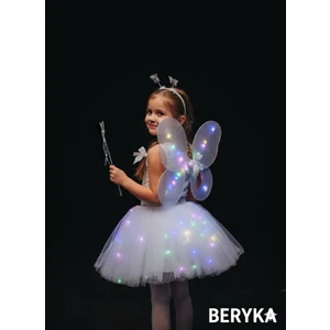 2-10 Yaş Kız Çocuk LED Işıklı Kelebek Kanat Peri Kostüm Seti