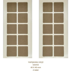Koyu Kare Kahve 40x40 mm 2 Paket Yapışkanlı Sandalye Koltuk Mobilya Ayak Keçesi Zemin Koruyucu Keçe