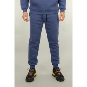 Erkek İndigo Eşofman Altı Rahat Kesim 3 Iplik Şardonlu Ipli Ribana Bel