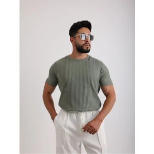 Kumaş Basic Kendinden Desenli T-Shirt