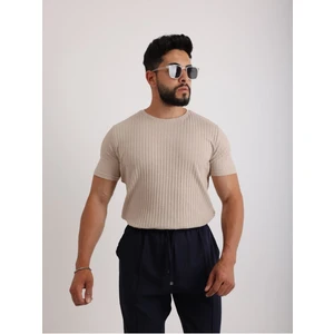Kumaş Basic Kendinden Desenli T-Shirt
