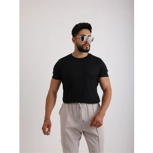 Kumaş Basic Kendinden Desenli T-Shirt