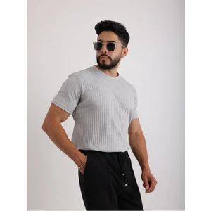 Kumaş Basic Kendinden Desenli T-Shirt