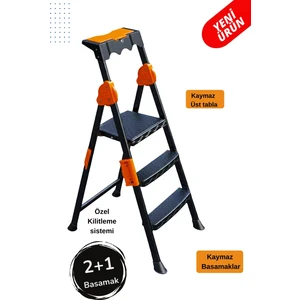 Mensa Plus 2+1 Basamaklı Metal Siyah Merdiven