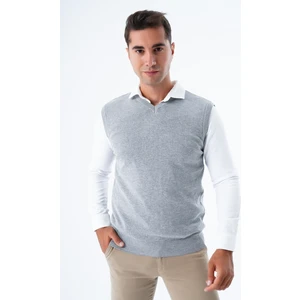 Trist Star Erkek Koyu Gri %100 Pamuk V Yaka Triko Süveter TRIST-1103