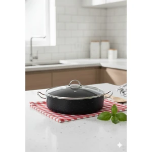 Granit Basık Tencere Siyah - Inox