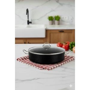 Granit Basık Tencere Siyah - Inox