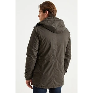 Erkek Haki Kapüşonlu Kürk Astarlı Su Geçirmez Kalın Kaban 2445