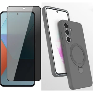 Samsung Galaxy S25 Fe Kılıf M-Safe Şarj Özellikli Standlı Zore Samara Kapak + Privacy Hayalet Ekran Koruyucu