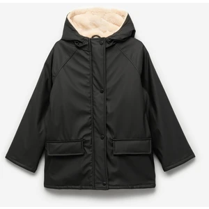 Uzun Kollu Peluş Detaylı Kapşonlu Yağmurluk