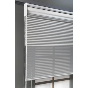 Çift Mekanizmalı Gri Jaluzi Görünümlü Tül ve Stor Güneşlik Perdeler