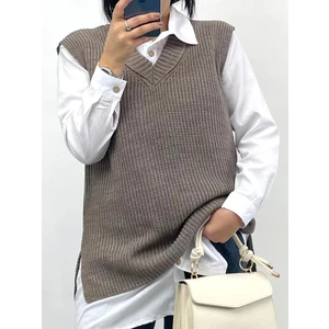 Nisum Moda V Yaka Triko Yırtmaçlı Süveter