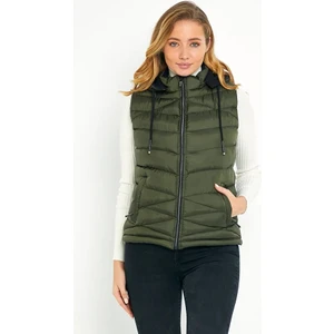 Kadın Haki Şişme Yelek Kapüşon Içi Polarlı 5002