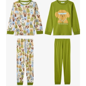 Yağ Yeşili Erkek Çocuk Runner Dog 2'li Pijama Takımı