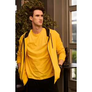 Erkek Kapüşonlu Fermuarlı Oversize Sweatshirt Sarı