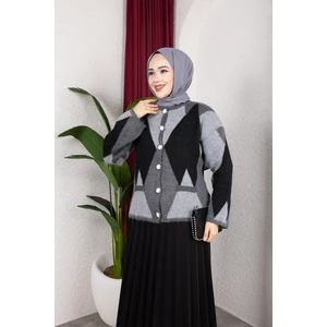 SFG Life Moda Kadın Şardonlu Cepli ve Baklava Desenli Triko Hırka