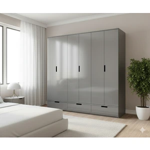 Saten Home Armi 6 Kapaklı 3 Çekmeceli Gardırop Metalik Gri