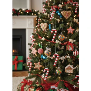 Ceviz Dizayn Çam Ağacı Süsleri – Yılbaşı Süsleri - 10 Adet Baston Şeker - Baston Şeker 10 Adet