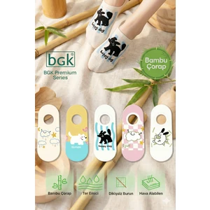 5 Çift Bambu Desenli Kadın Babet Çorap (Dikişsiz) Premium