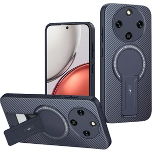 Honor Magic8 Lite 5G Karbon Fiber Dokulu PC + TPU Telefon Kılıfı ve Ayaklık (Yurt Dışından)