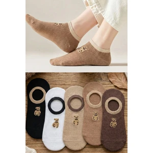 5 Çift Teddy Desenli Görünmez Kadın Çorap