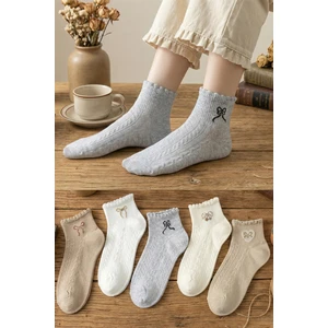 5 Çift Kalp-Kurdale Desenli Çorap