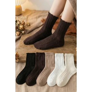 5 Çift Örgü Desenli Kadın Çorap