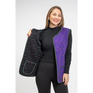 Eliş Şile Bezi Kolsuz Meryem Çift Taraflı Cepli Pazen Kışlık Yelek Siyah/mor Syh/mr