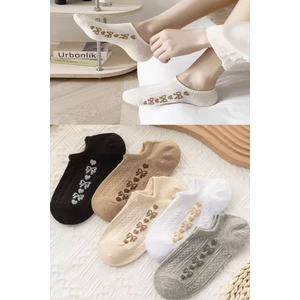 5 Çift Kadın Kabartmalı Çiçek Görünmez Çorap