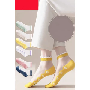 6 Çift Çiçek Desenli Kadın Tül Çorap