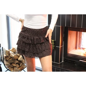 Kadın Kat Kat Dantelli Kısa Etek Kahve - S