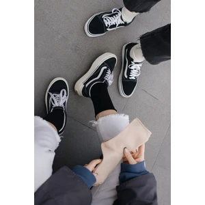 3'lü Paket Kırık Beyaz,siyah ve Bej Pamuklu Lastiksiz Dikişsiz Soket Çorap