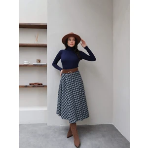 Esra Helvacı Tasarım Ekose Desen Asimetrik Etek