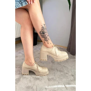 Les Passent Kadın Diana Bej Cilt Carık Model 8 cm Topuklu Platformlu Ayakkabı